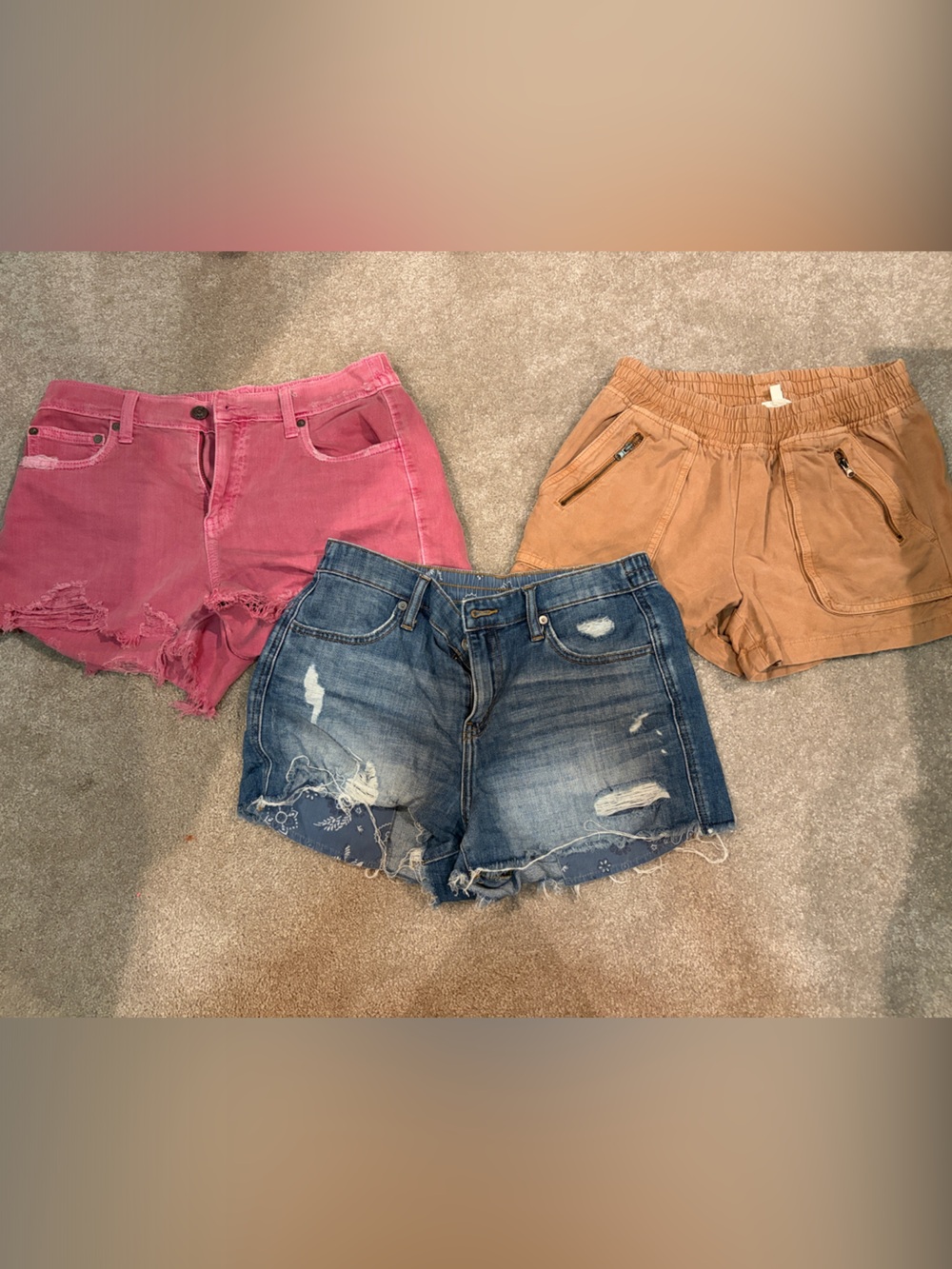 Aerie Pink, Blue & Tan Women's Denim and Casual Shorts Trio